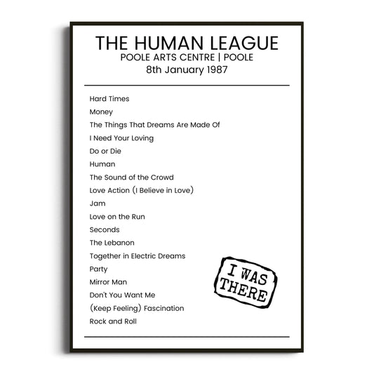 The Human League Poole 08 January 1987 Setlist Poster