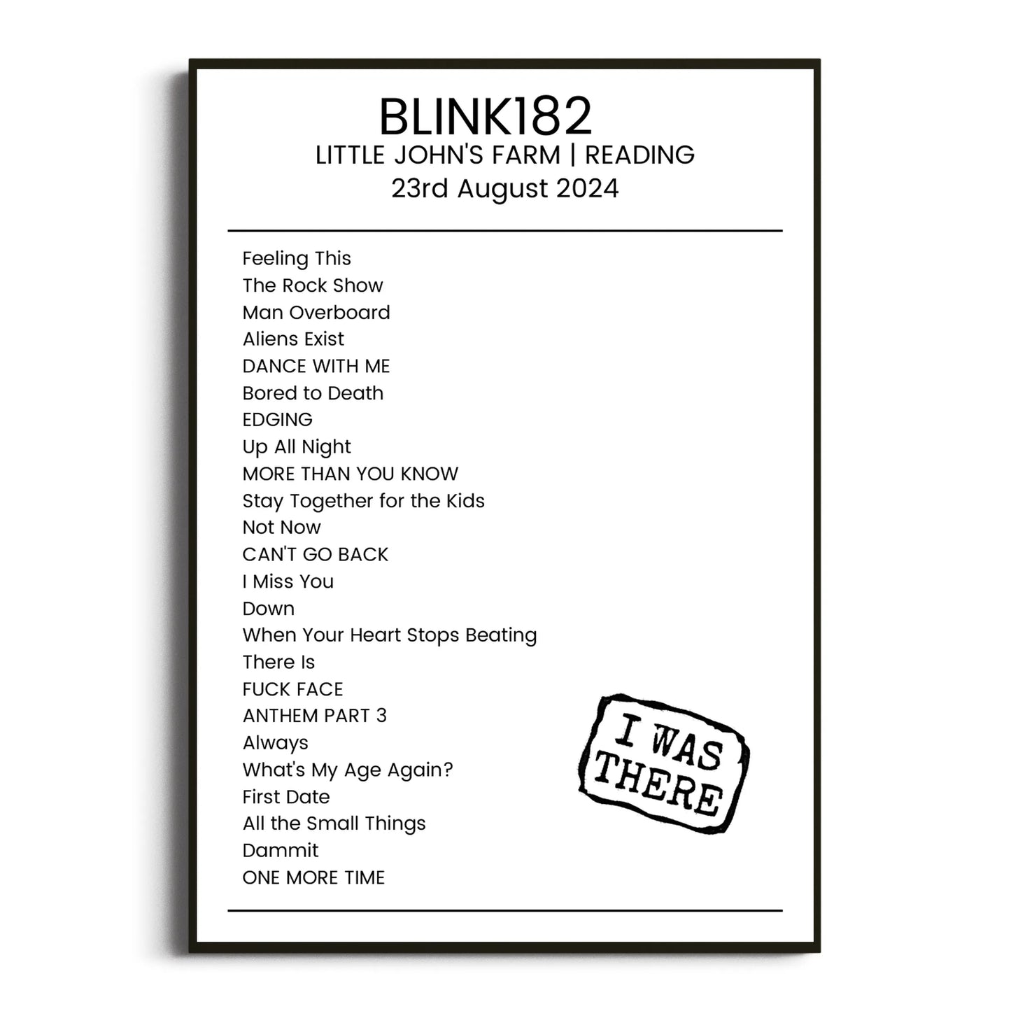 blink‐182 Reading 23 August 2024 Setlist Poster