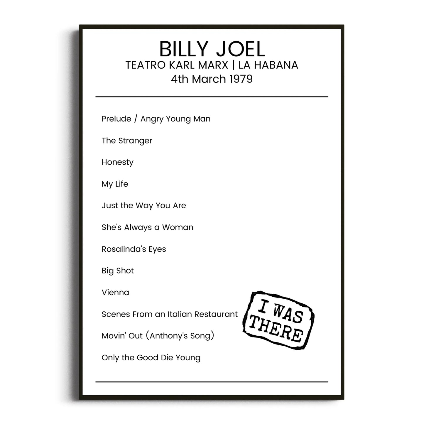 Billy Joel La Habana 04 March 1979 Setlist Poster