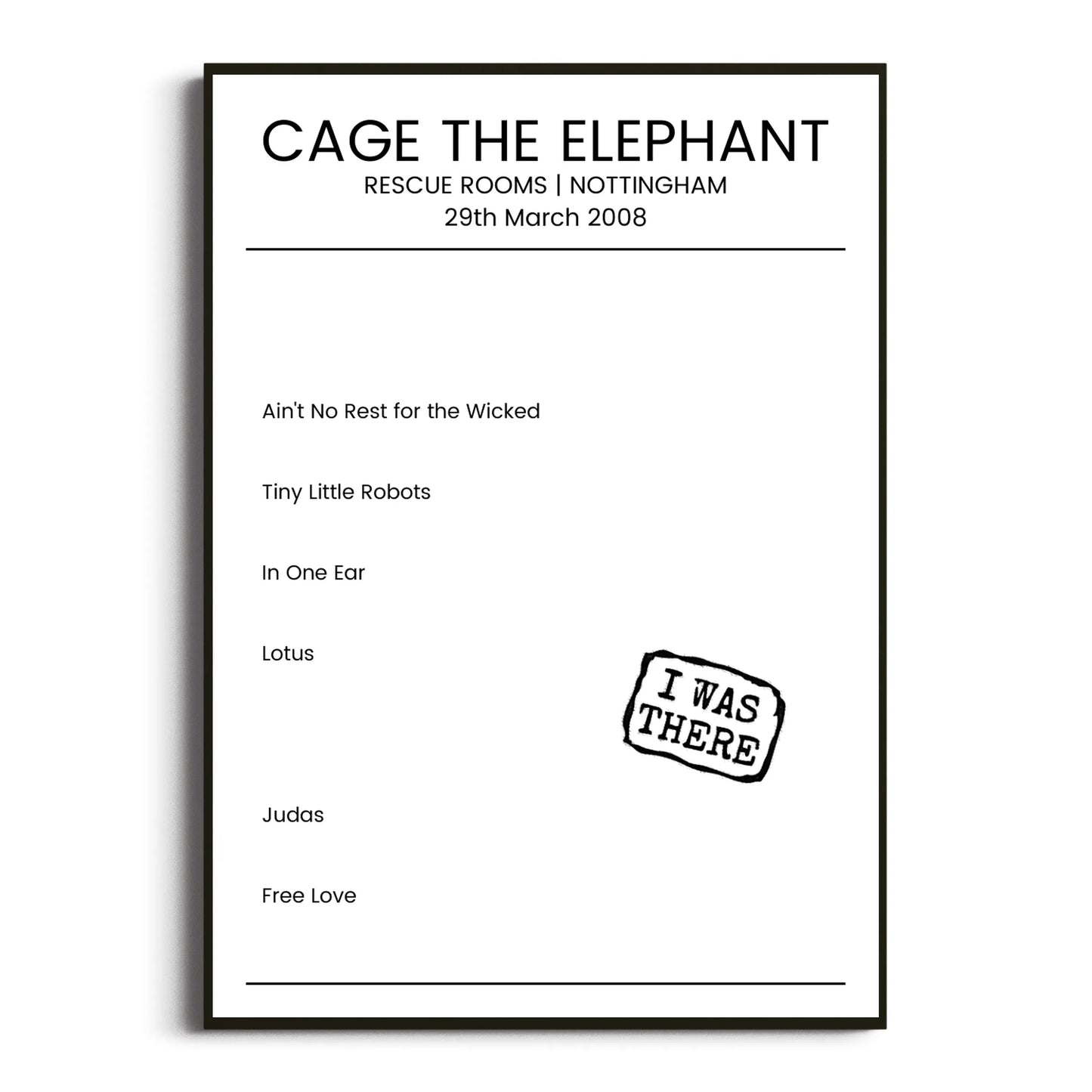 Cage the Elephant Nottingham 29 March 2008 Setlist Poster