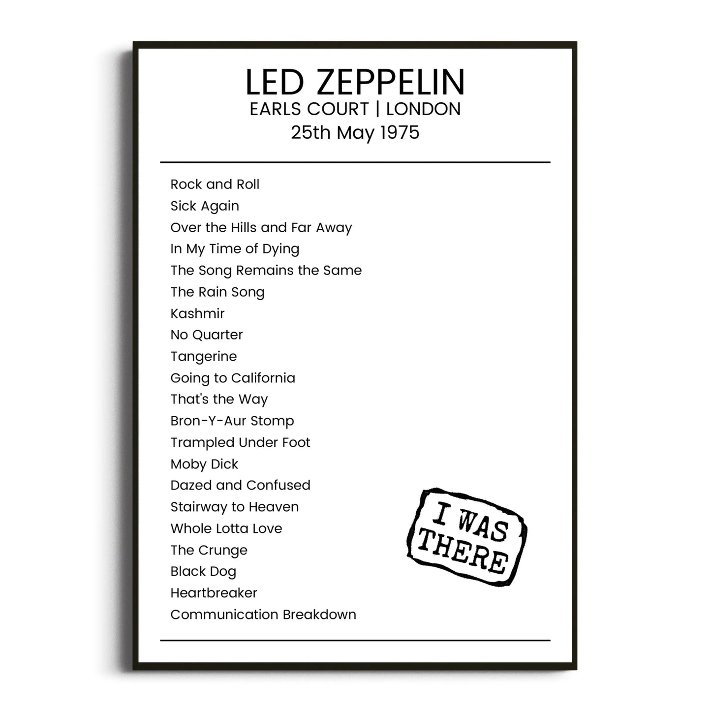 Led Zeppelin London 25 May 1975 Setlist Poster