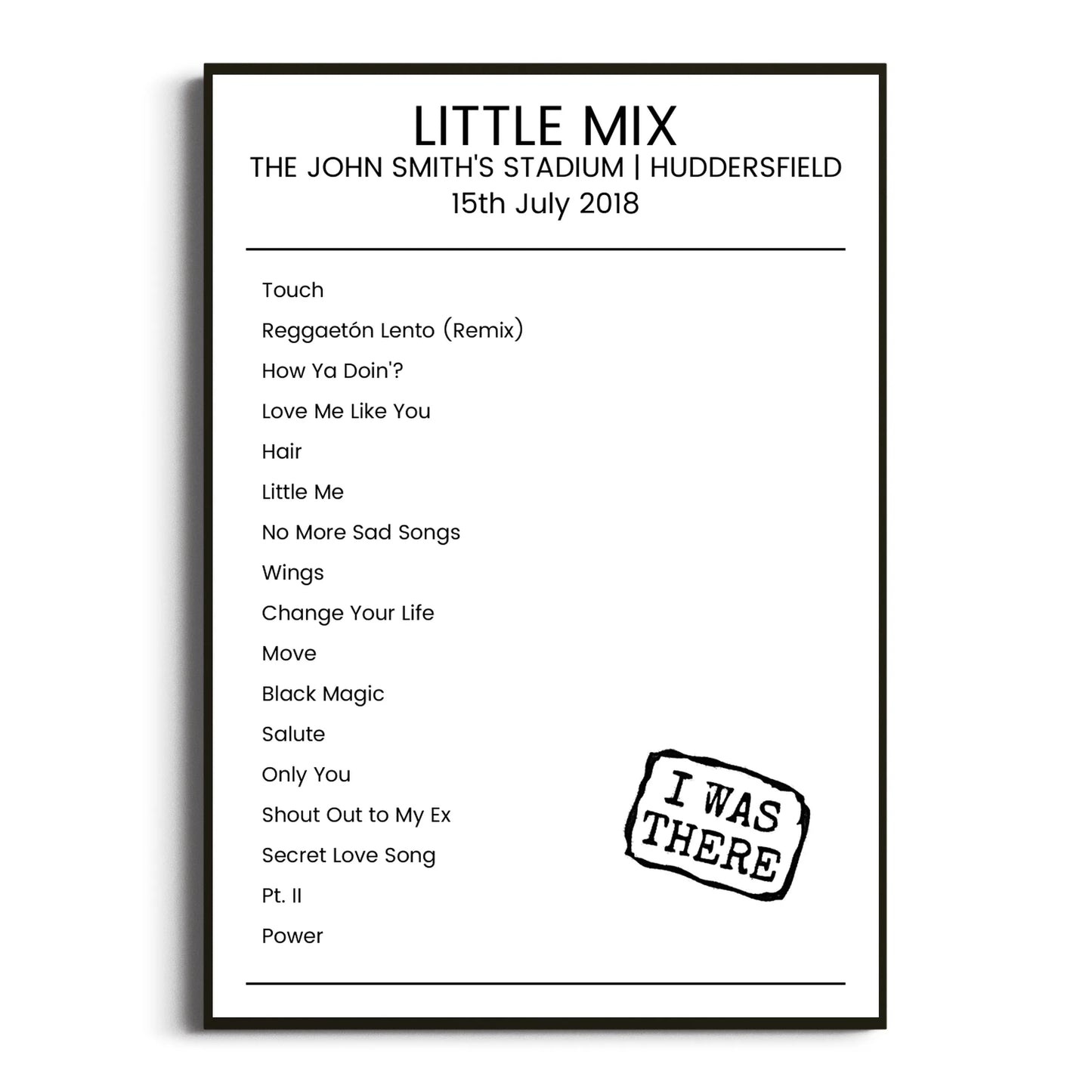 Little Mix Huddersfield 15 July 2018 Setlist Poster