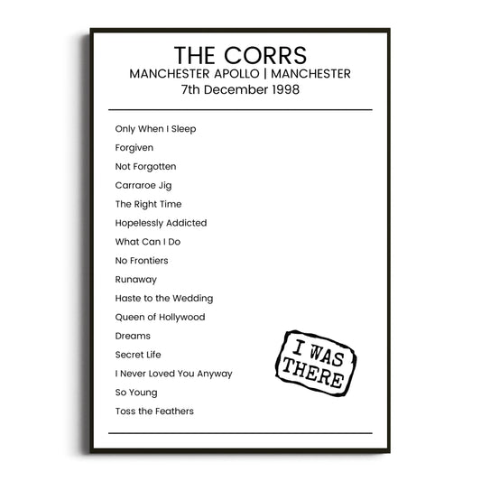 The Corrs Manchester 07 December 1998 Setlist Poster