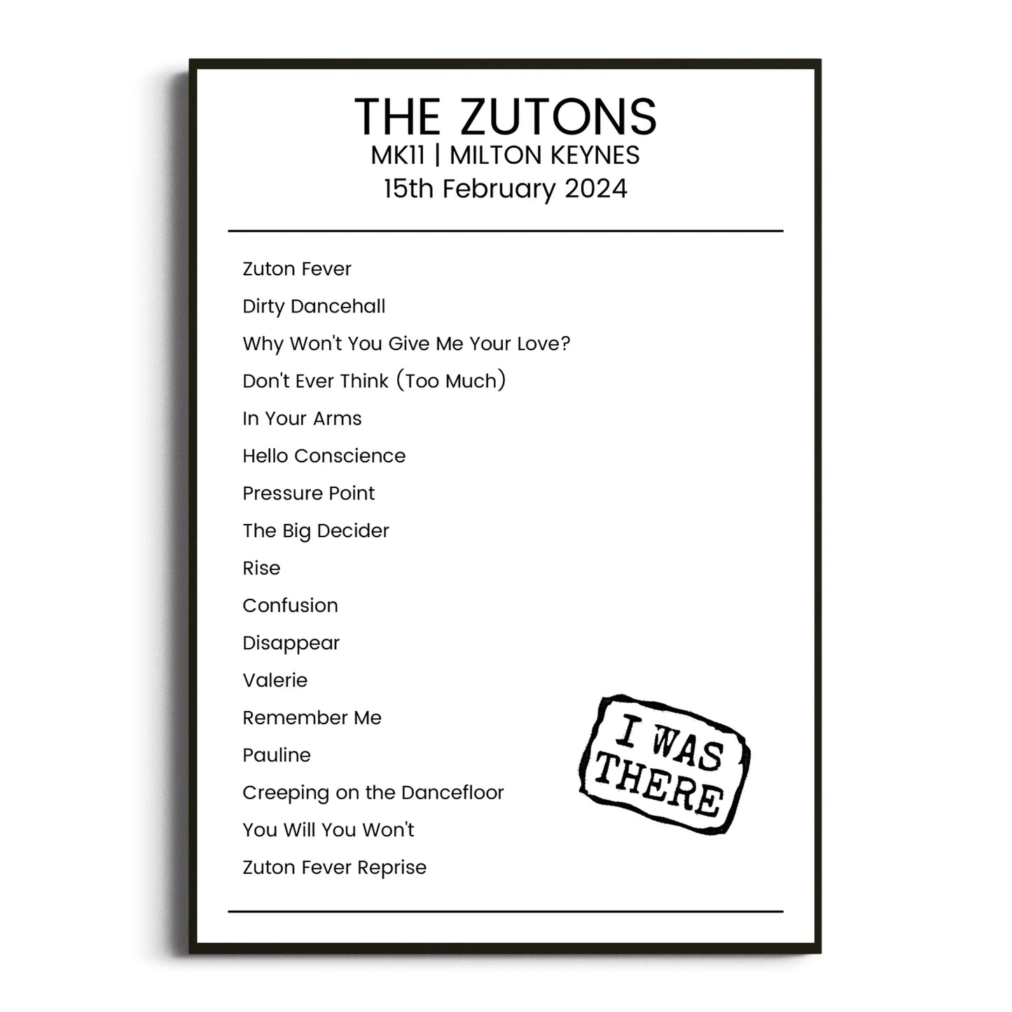 The Zutons Milton Keynes 15 February 2024 Setlist Poster