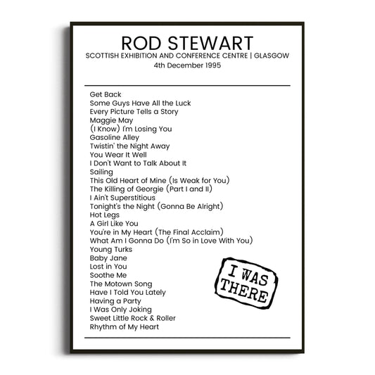 Rod Stewart Glasgow 04 December 1995 Setlist Poster