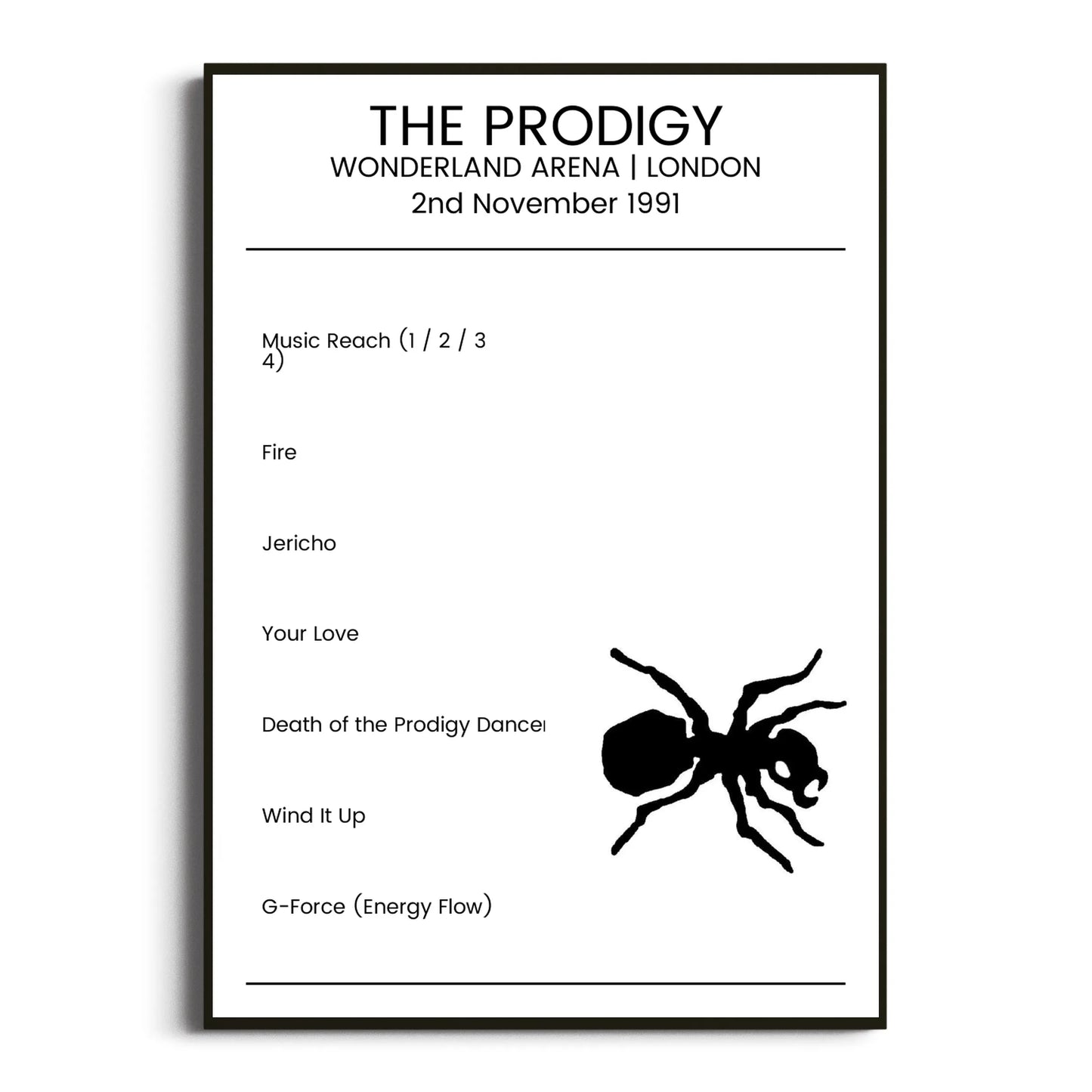 The Prodigy London 02 November 1991 Setlist Poster