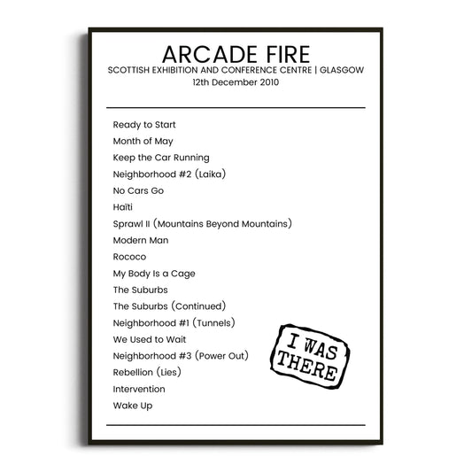 Arcade Fire Glasgow 12 December 2010 Setlist Poster