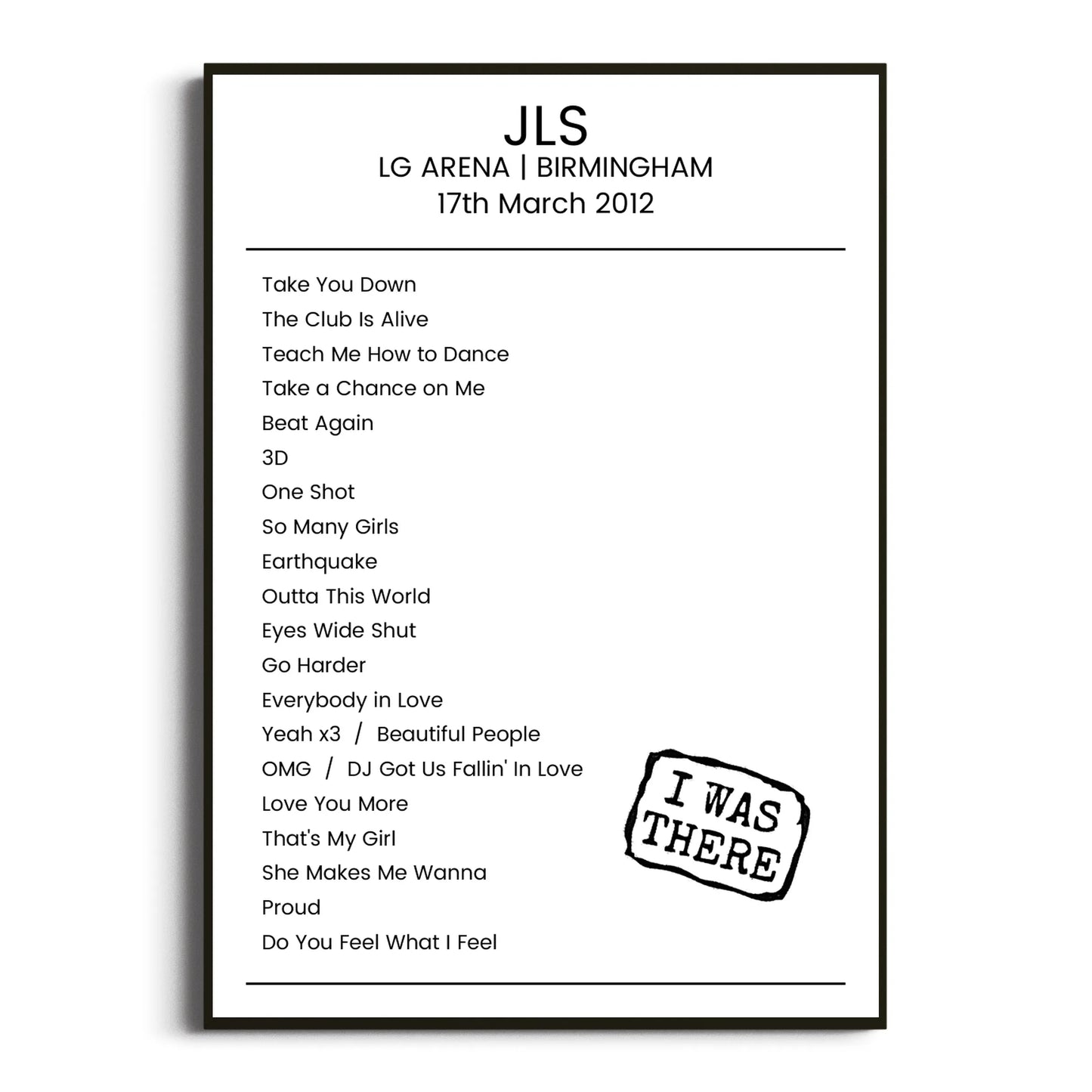 JLS Birmingham 17 March 2012 Setlist Poster