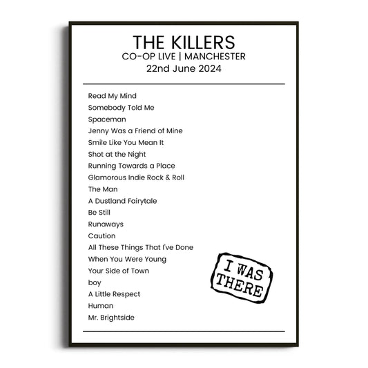 The Killers Manchester 22 June 2024 Setlist Poster