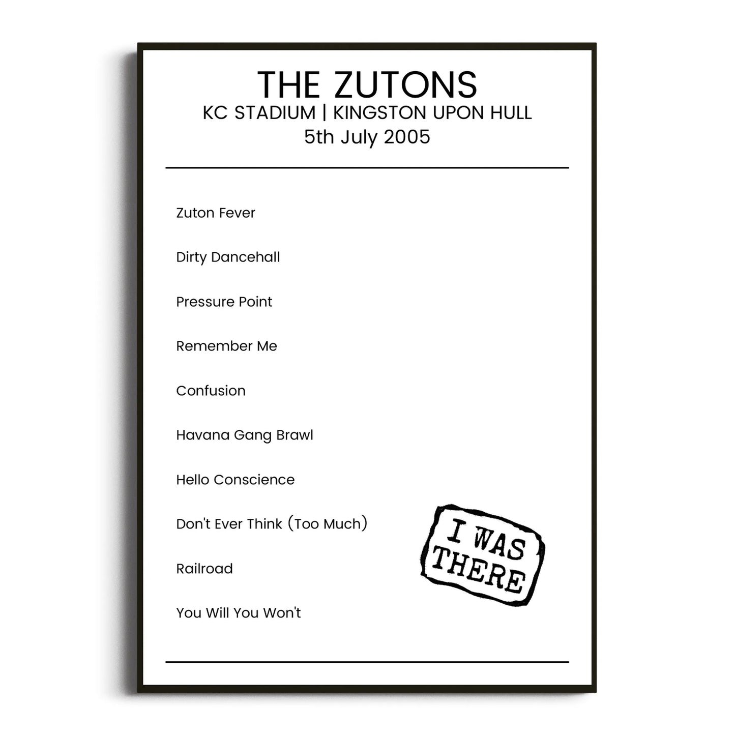 The Zutons Kingston upon Hull 05 July 2005 Setlist Poster