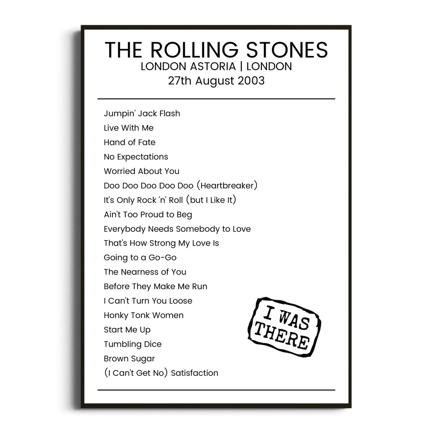 The Rolling Stones London 27 August 2003 Setlist Poster