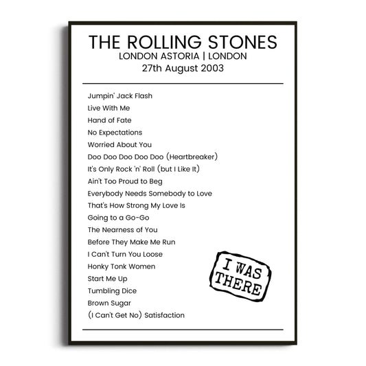 The Rolling Stones London 27 August 2003 Setlist Poster