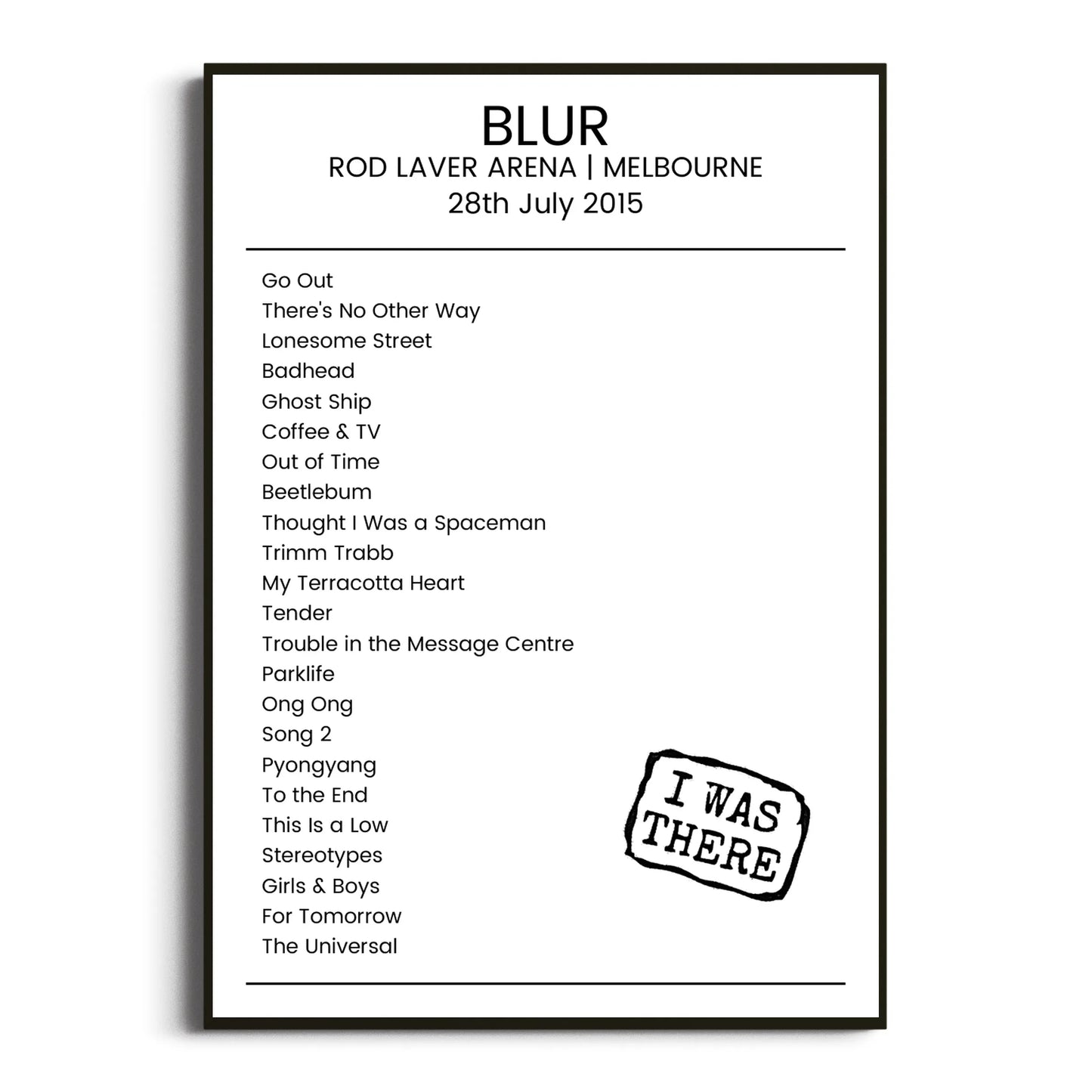 Blur Melbourne 28 July 2015 Setlist Poster