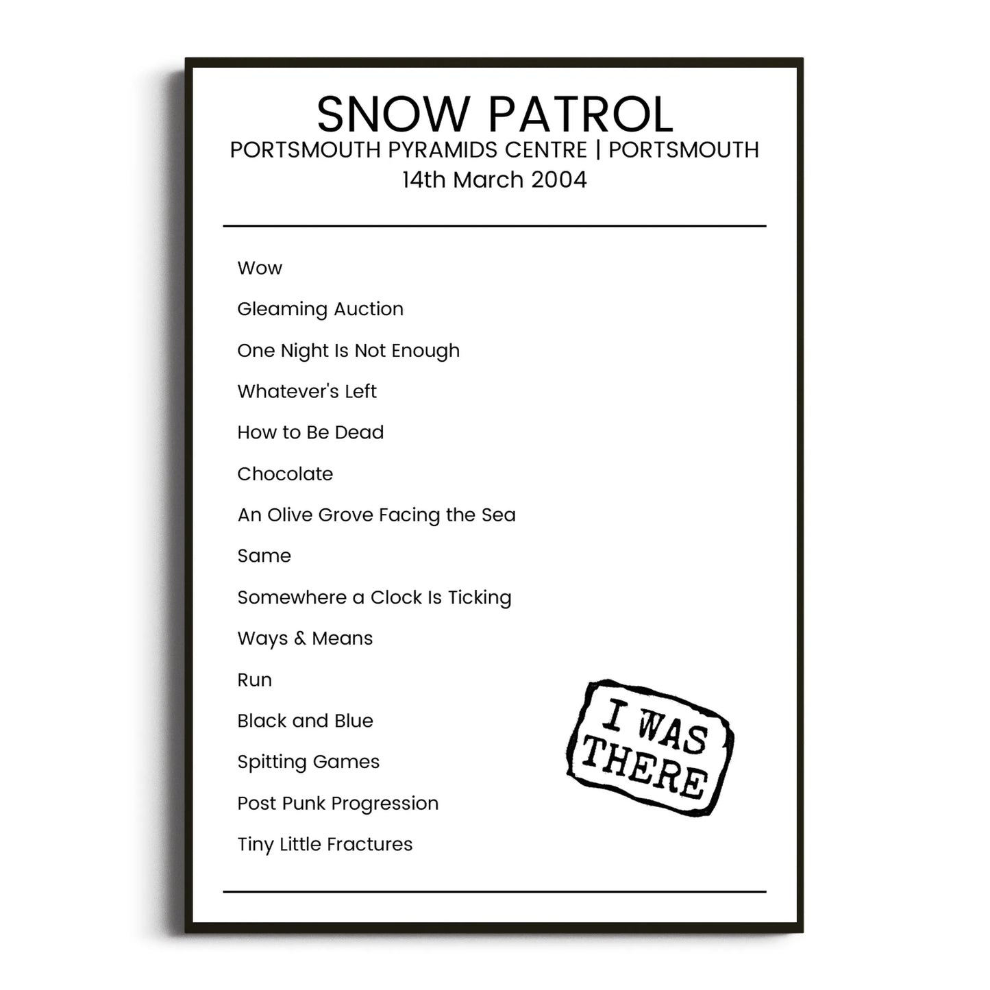 Snow Patrol Portsmouth 14 March 2004 Setlist Poster