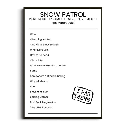 Snow Patrol Portsmouth 14 March 2004 Setlist Poster