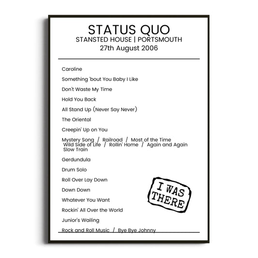 Status Quo Portsmouth 27 August 2006 Setlist Poster