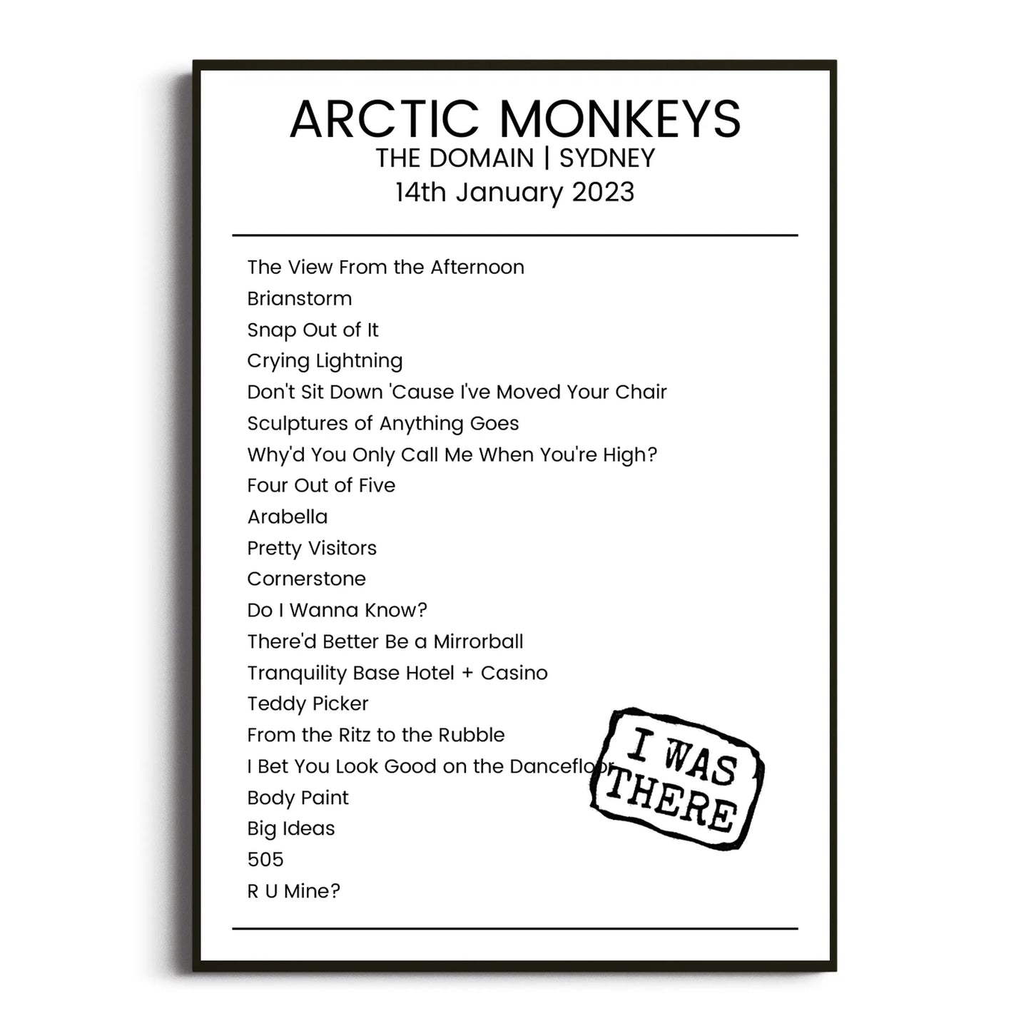 Arctic Monkeys Sydney 14 January 2023 Setlist Poster