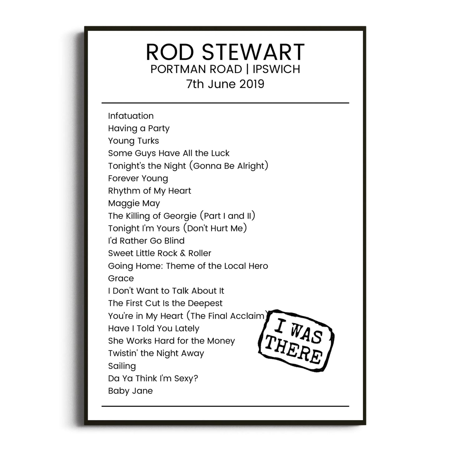 Rod Stewart Ipswich 07 June 2019 Setlist Poster