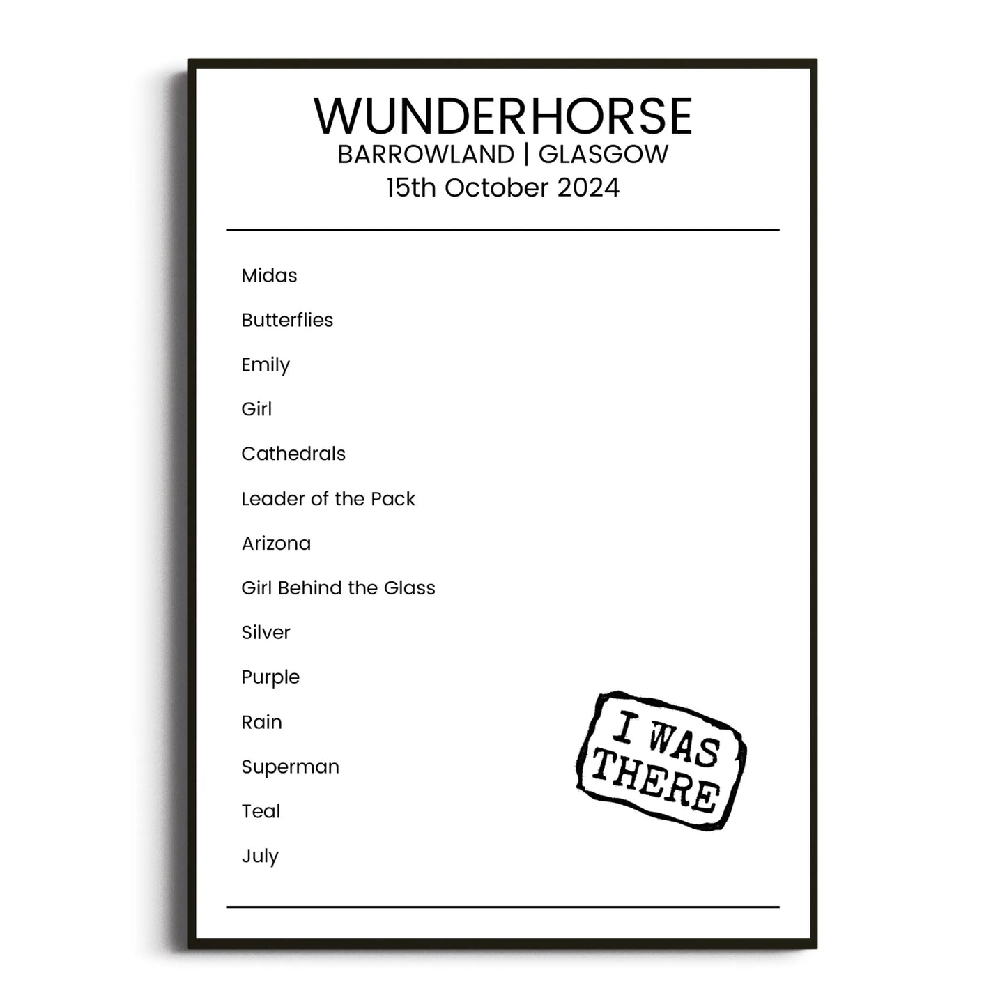 Wunderhorse Glasgow 15 October 2024 Setlist Poster