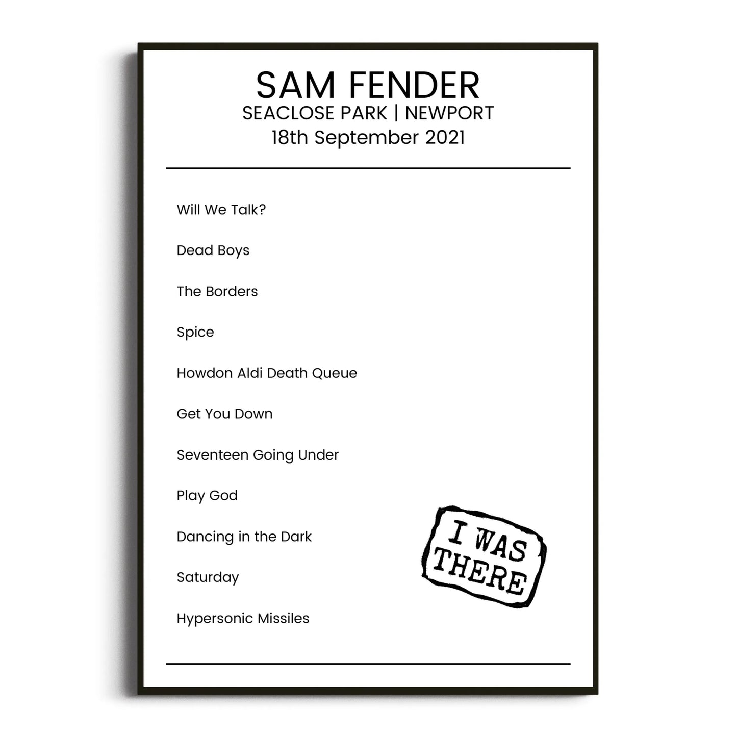 Sam Fender Newport 18 September 2021 Setlist Poster