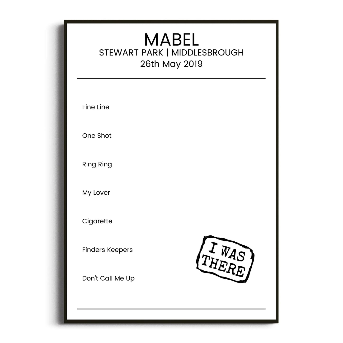 Mabel Middlesbrough 26 May 2019 Setlist Poster