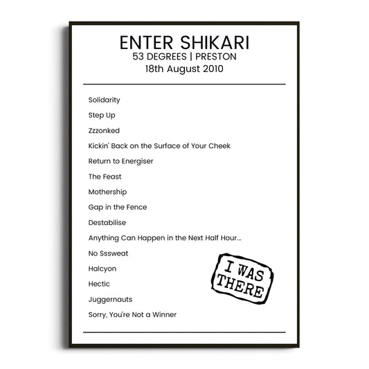 Enter Shikari Preston 18 August 2010 Setlist Poster