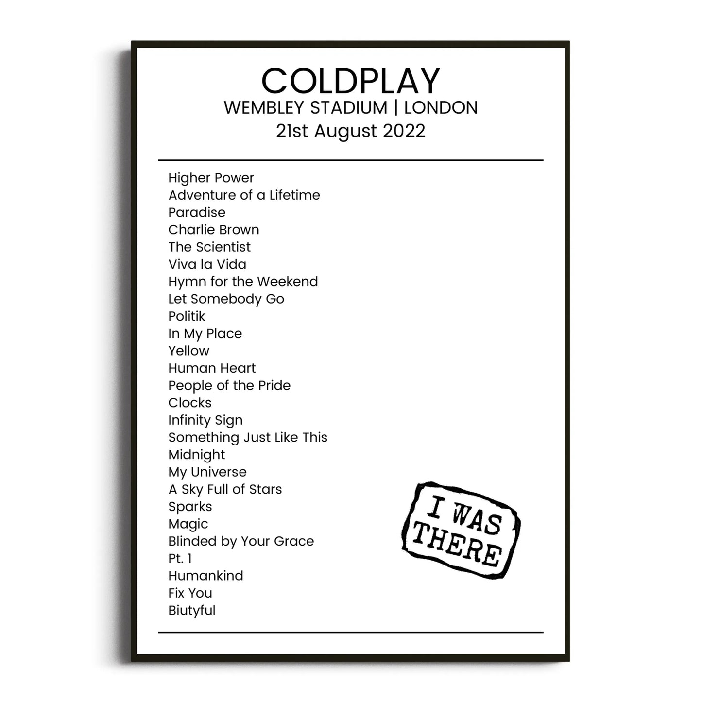 Coldplay London 21 August 2022 Setlist Poster