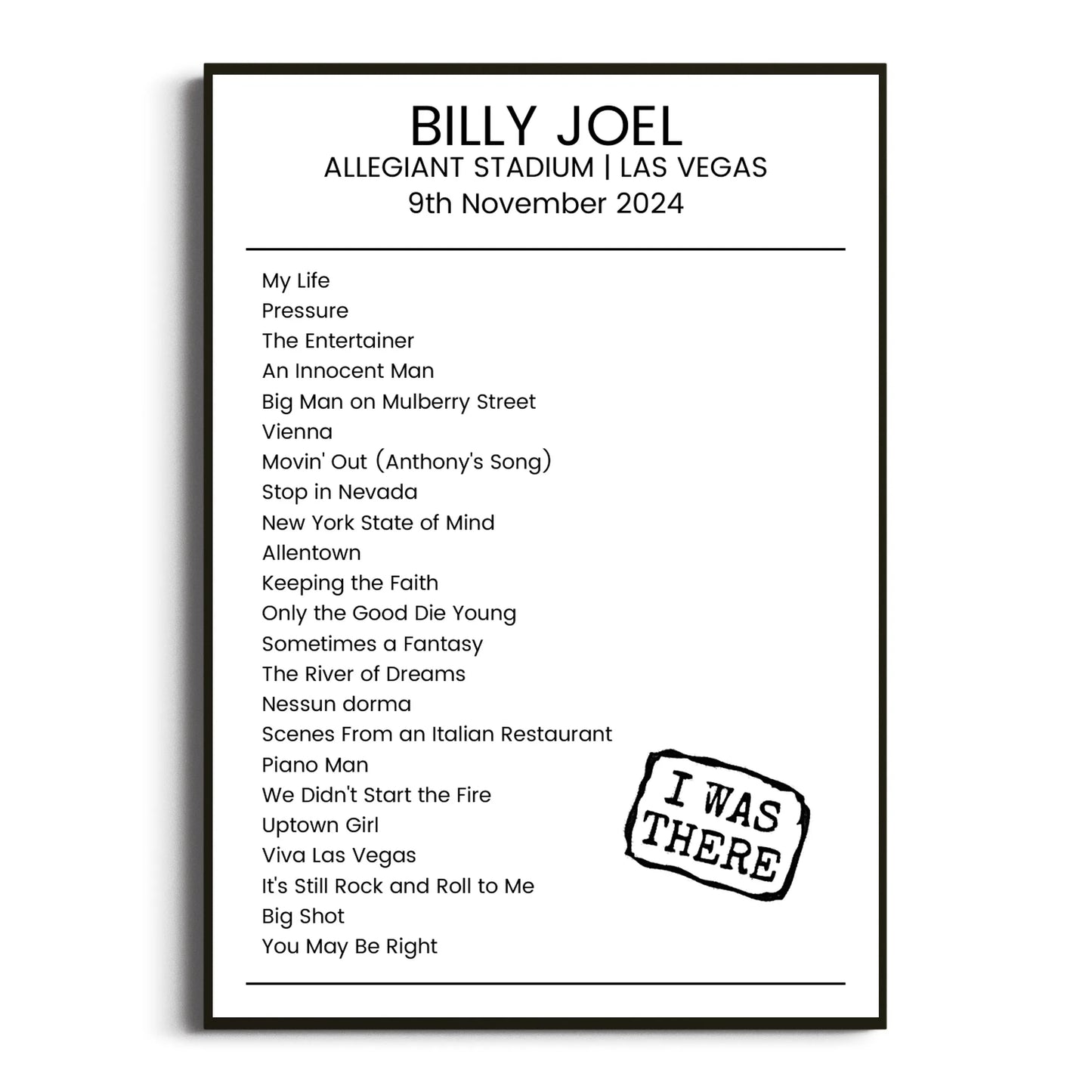 Billy Joel Las Vegas 09 November 2024 Setlist Poster