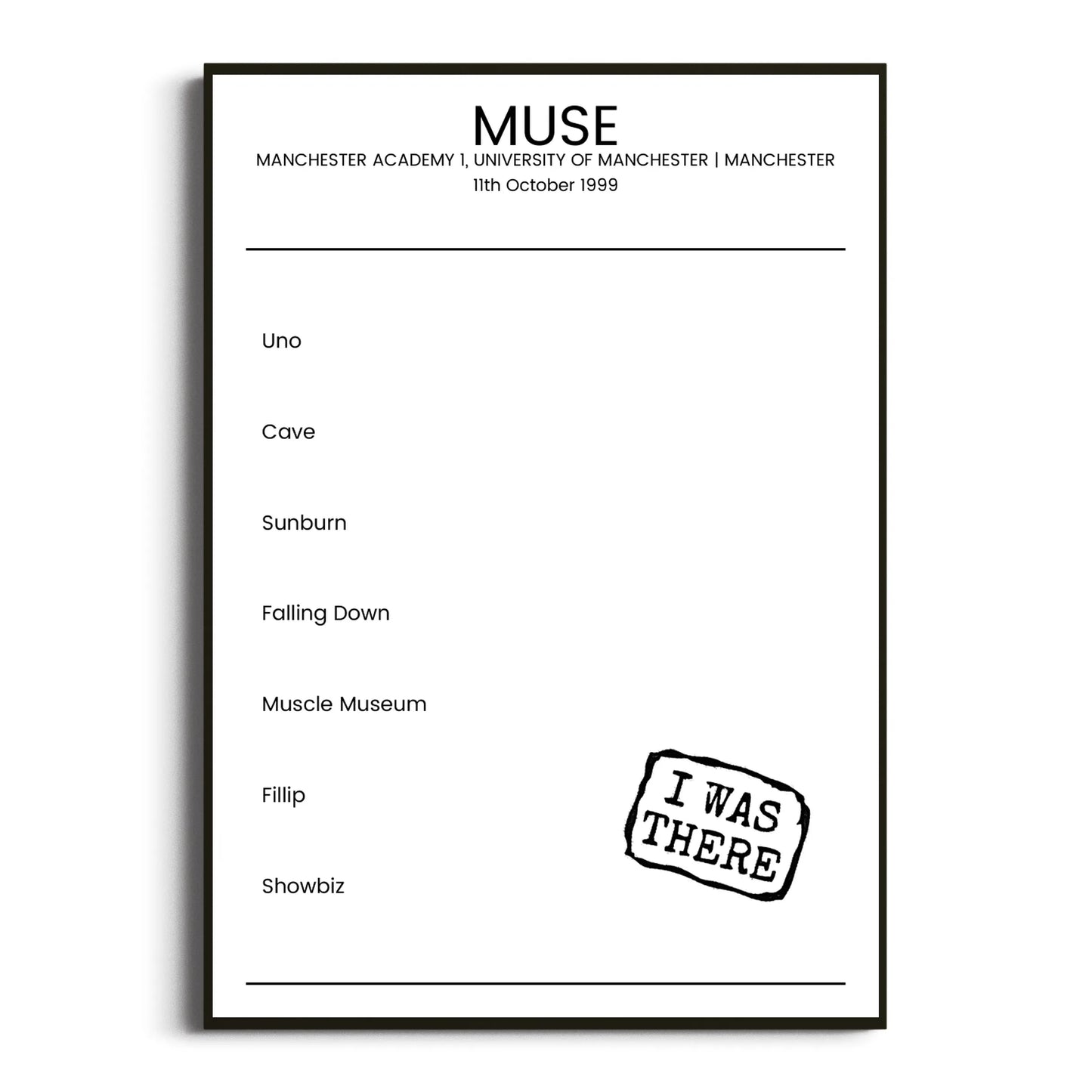 Muse Manchester 11 October 1999 Setlist Poster