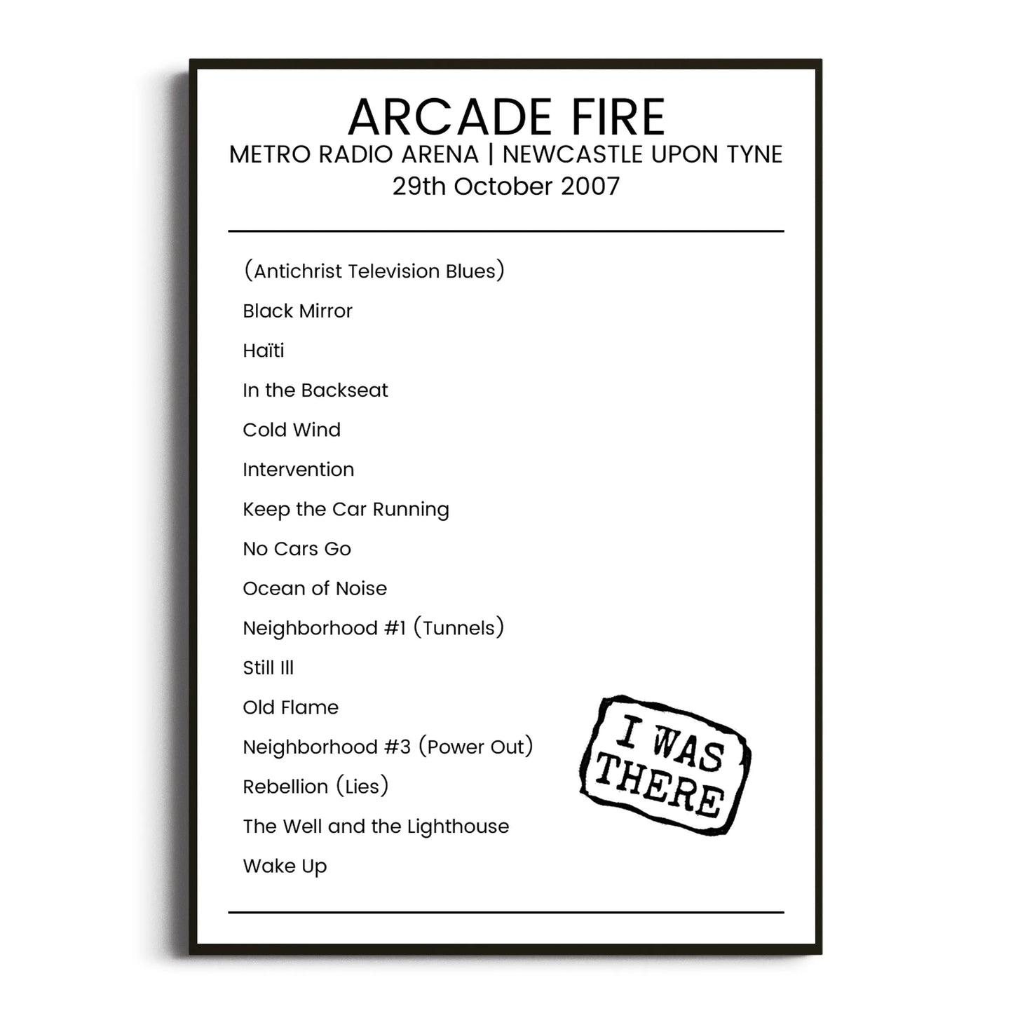 Arcade Fire Newcastle upon Tyne 29 October 2007 Setlist Poster