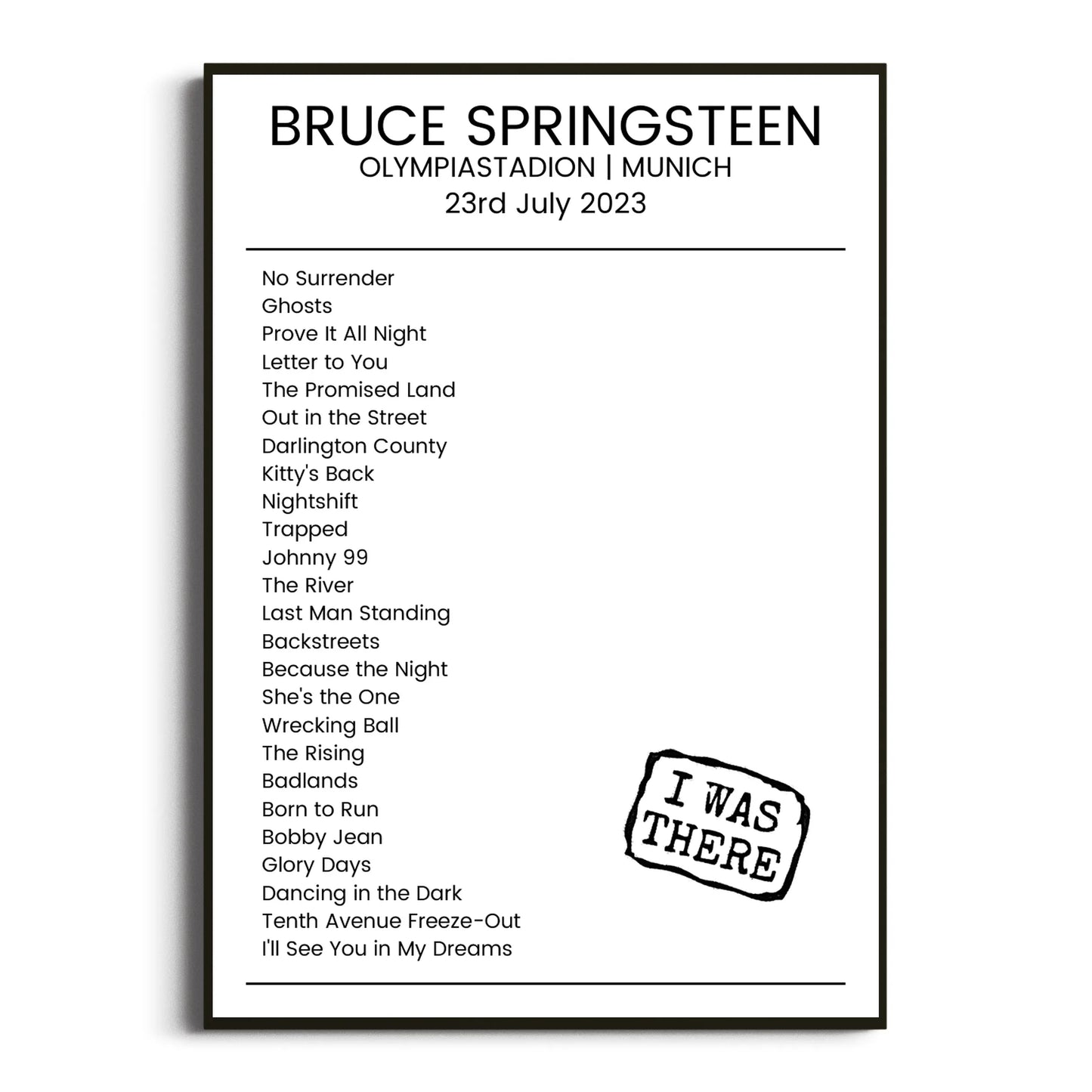 Bruce Springsteen Munich 23 July 2023 Setlist Poster