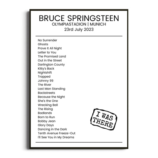 Bruce Springsteen Munich 23 July 2023 Setlist Poster