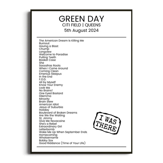 Green Day Queens 05 August 2024 Setlist Poster