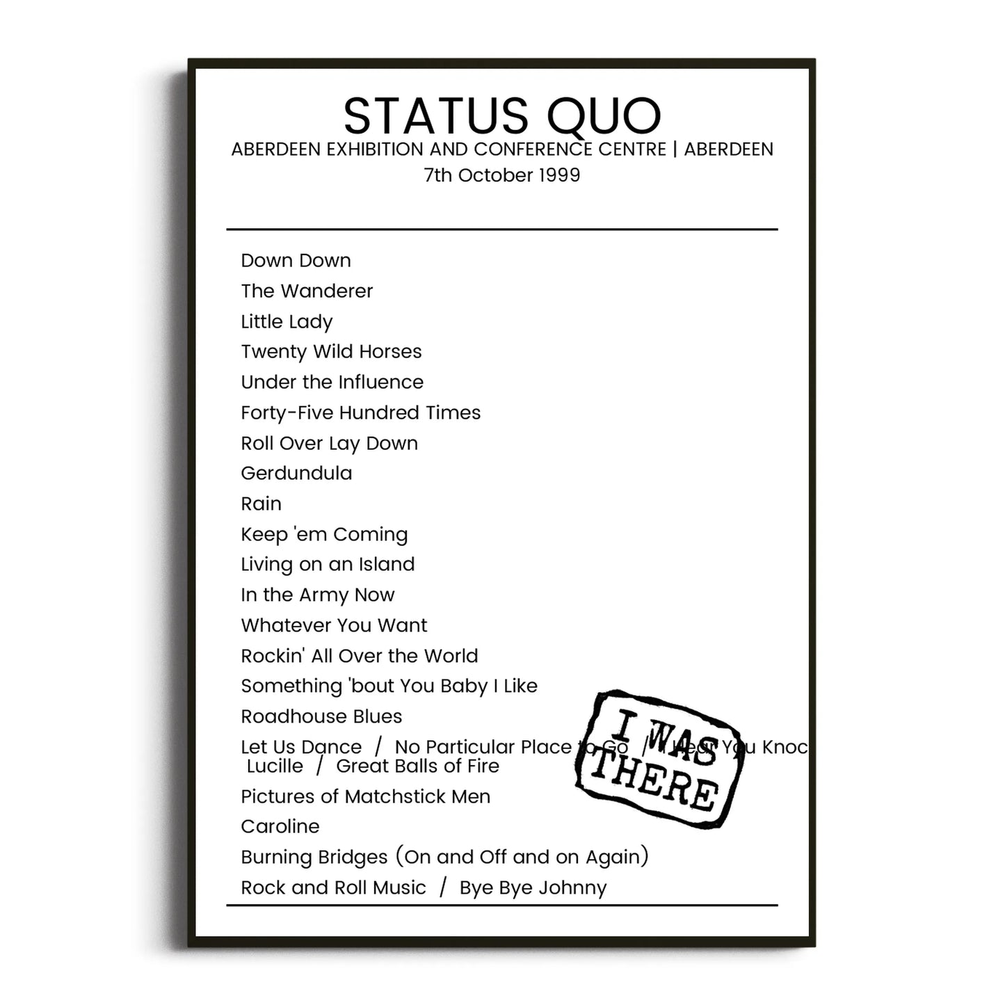 Status Quo Aberdeen 07 October 1999 Setlist Poster