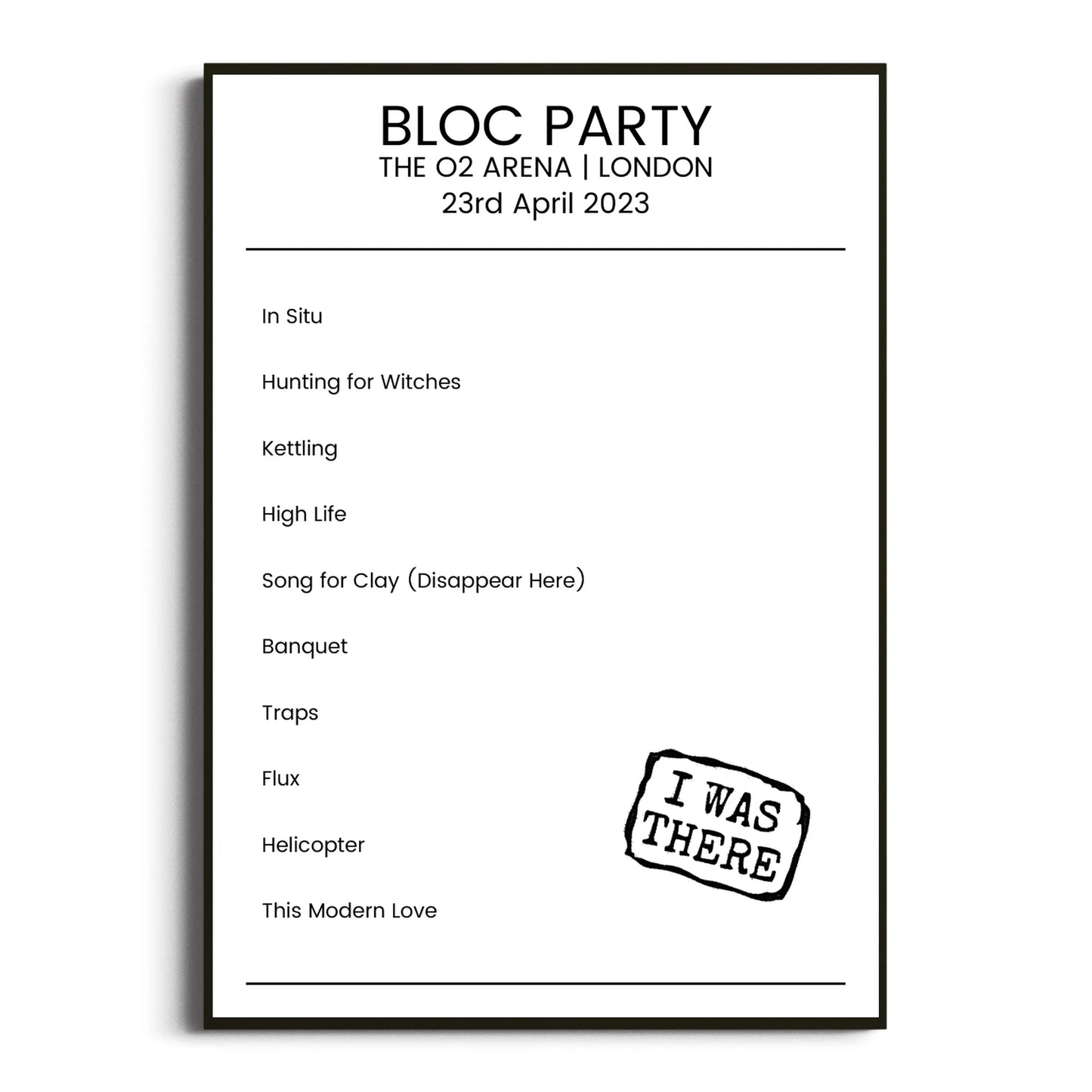 Bloc Party London 23 April 2023 Setlist Poster