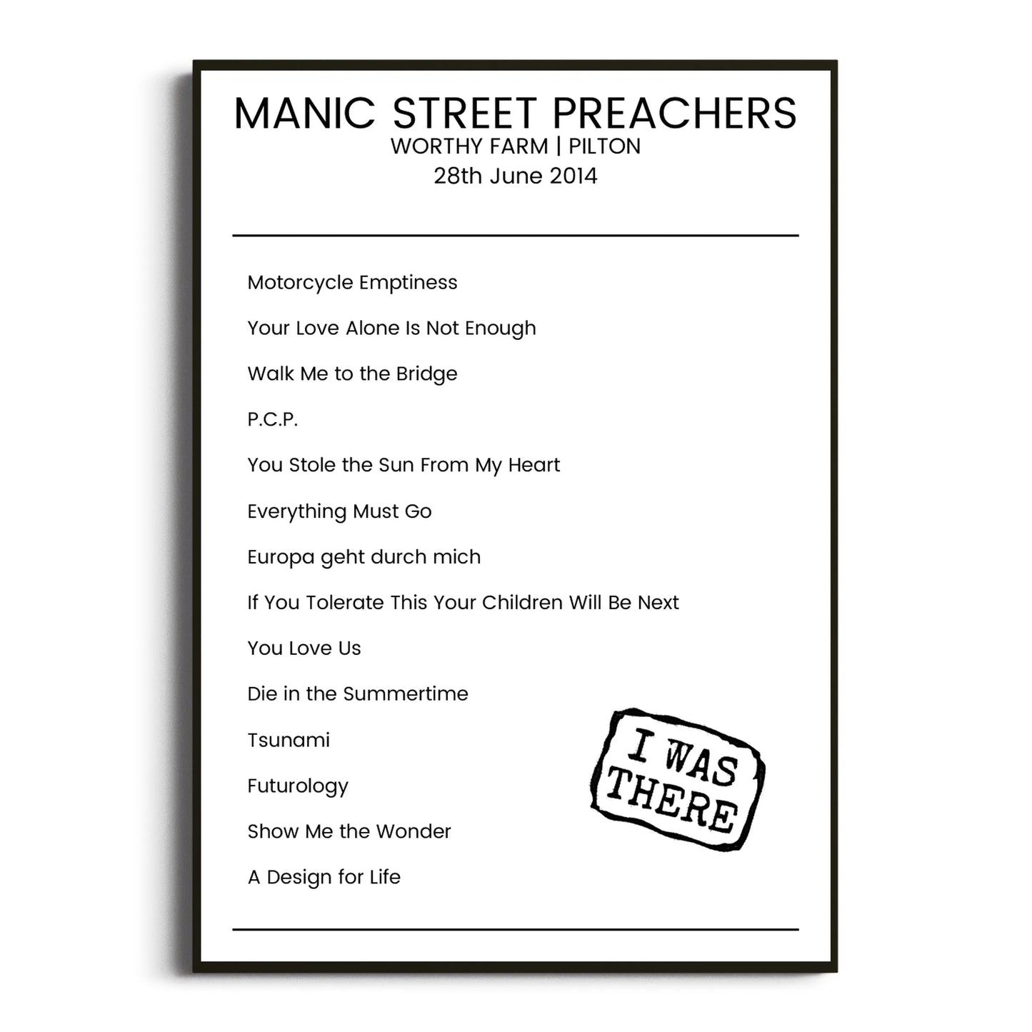 Manic Street Preachers Pilton 28 June 2014 Setlist Poster