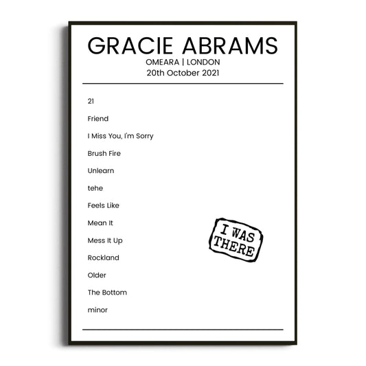 Gracie Abrams London 20 October 2021 Setlist Poster