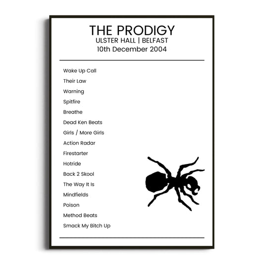 The Prodigy Belfast 10 December 2004 Setlist Poster