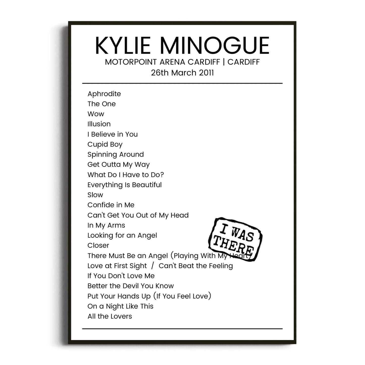 Kylie Minogue Cardiff 26 March 2011 Setlist Poster