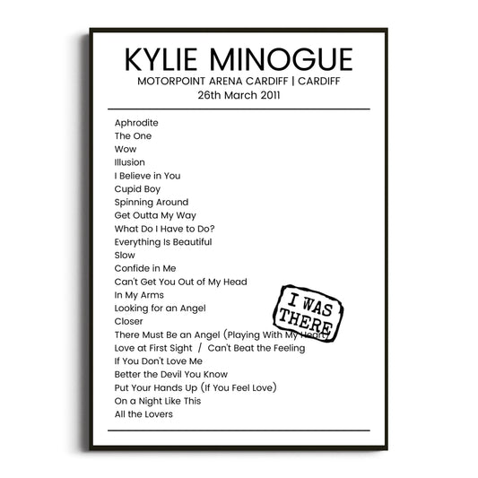 Kylie Minogue Cardiff 26 March 2011 Setlist Poster