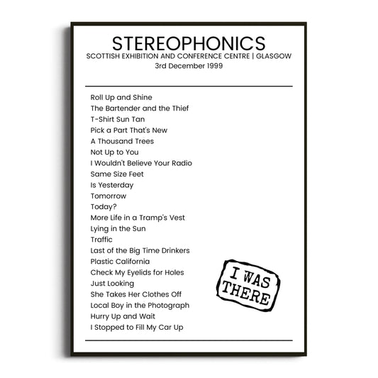 Stereophonics Glasgow 03 December 1999 Setlist Poster