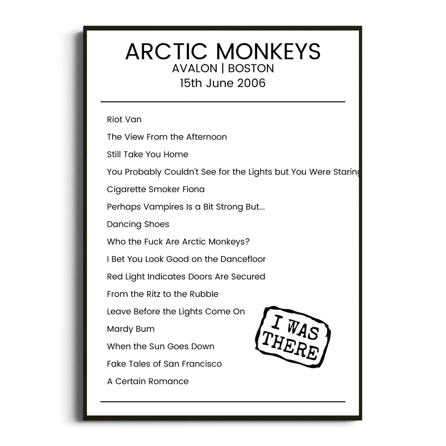 Arctic Monkeys Boston 15 June 2006 Setlist Poster