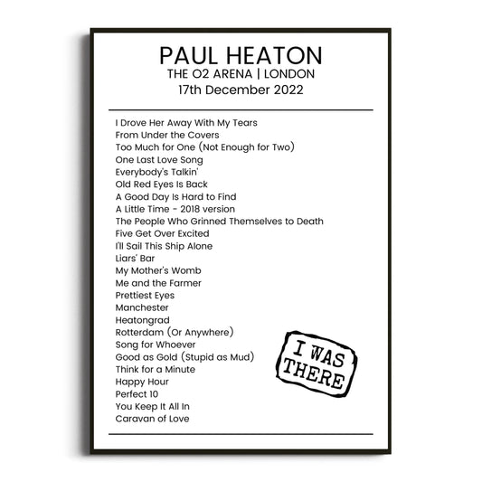 Paul Heaton London 17 December 2022 Setlist Poster