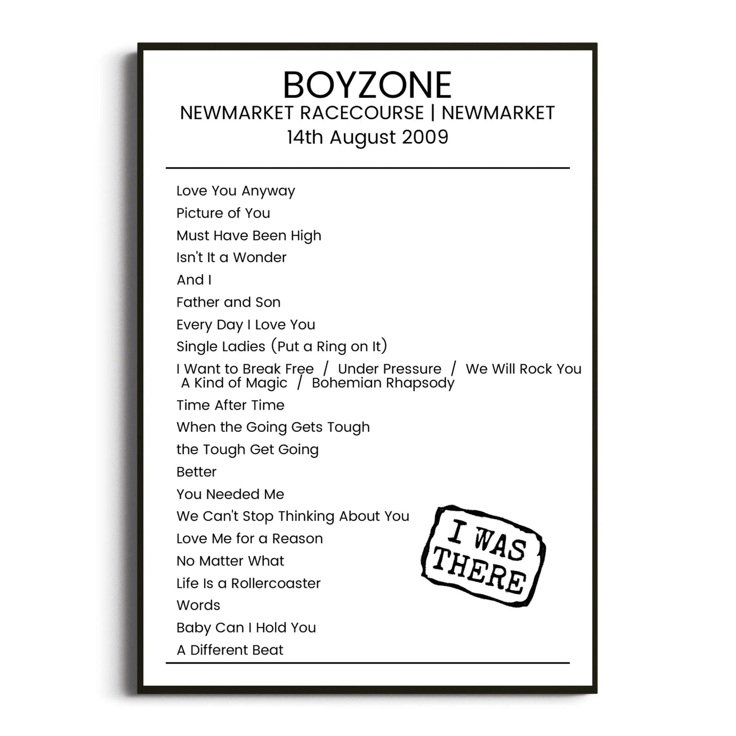 Boyzone Newmarket 14 August 2009 Setlist Poster