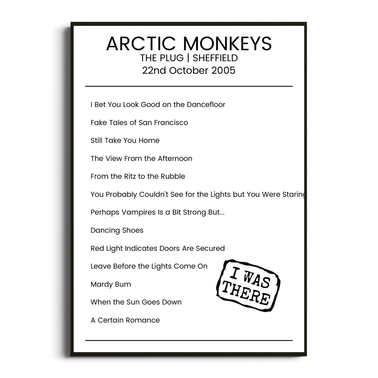 Arctic Monkeys Sheffield 22 October 2005 Setlist Poster