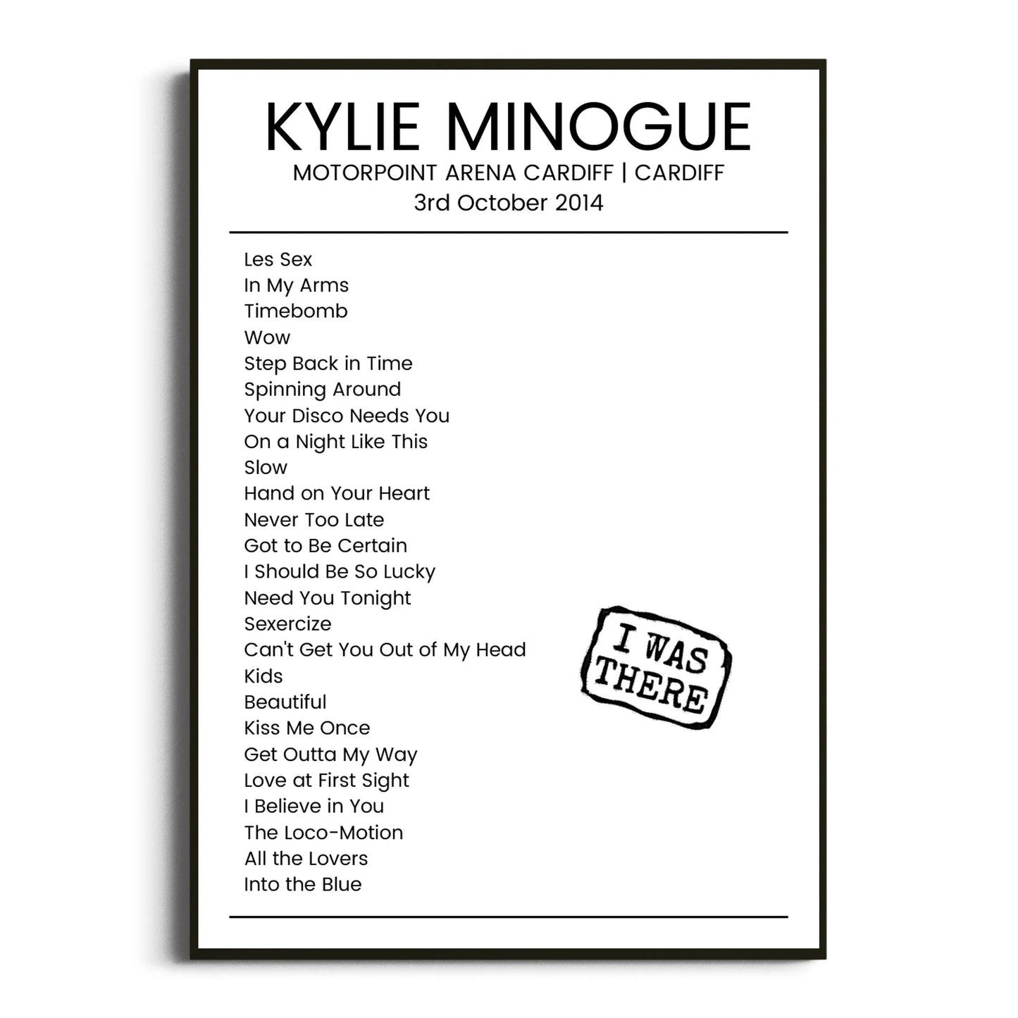 Kylie Minogue Cardiff 03 October 2014 Setlist Poster