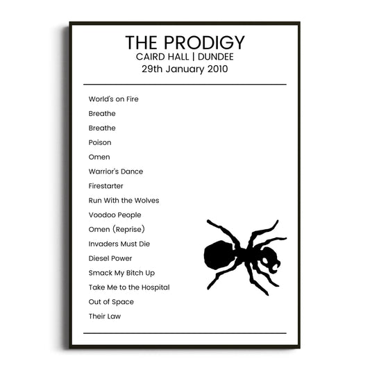 The Prodigy Dundee 29 January 2010 Setlist Poster