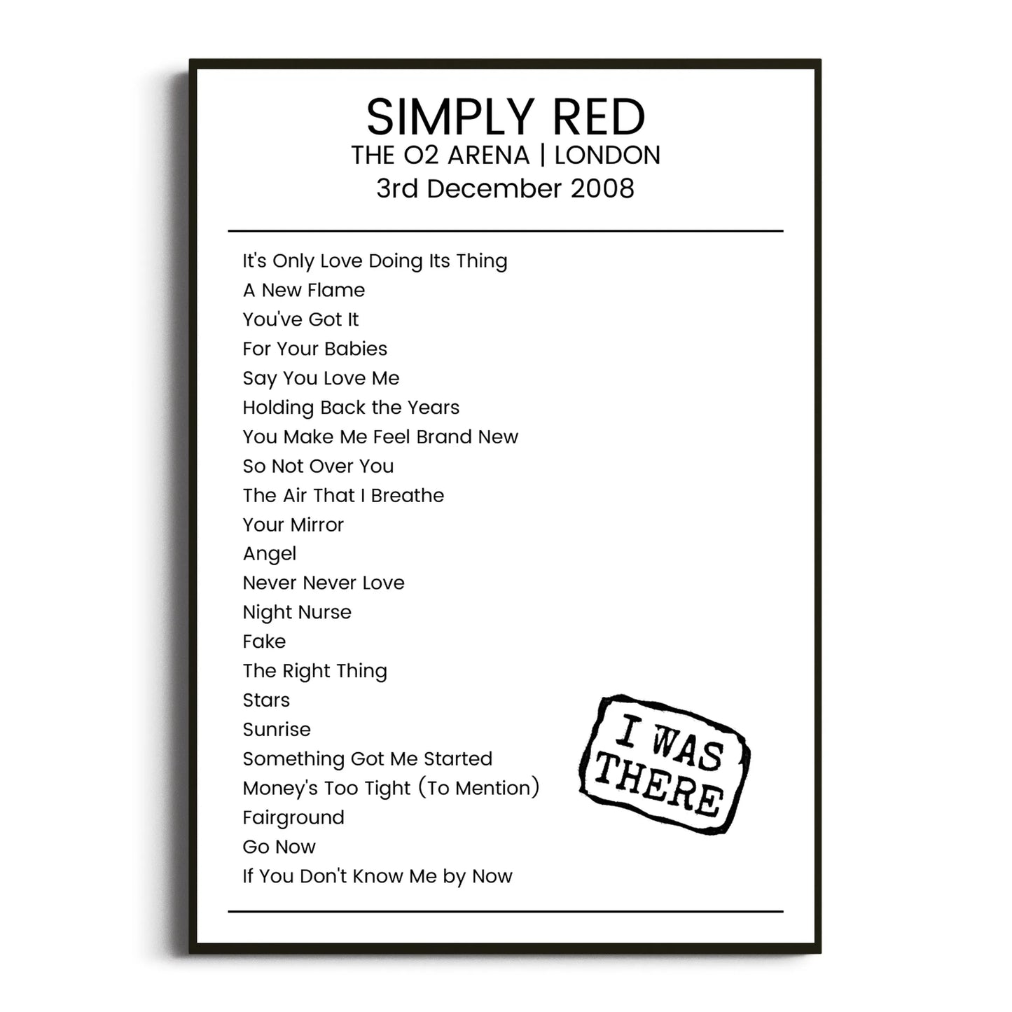 Simply Red London 03 December 2008 Setlist Poster