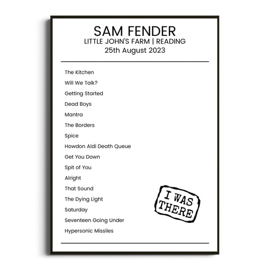 Sam Fender Reading 25 August 2023 Setlist Poster