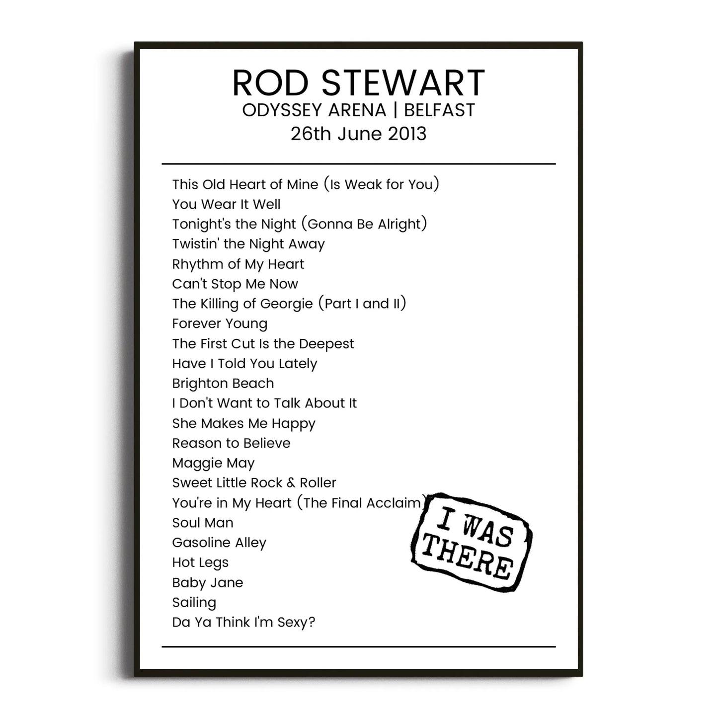 Rod Stewart Belfast 26 June 2013 Setlist Poster